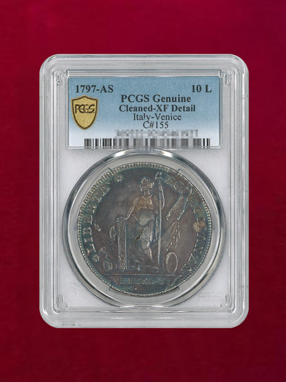 【イタリア・ベネチア】10リラ銀貨 1797AS PCGS Genuine Cleaned-XF Detail［B-0000166］