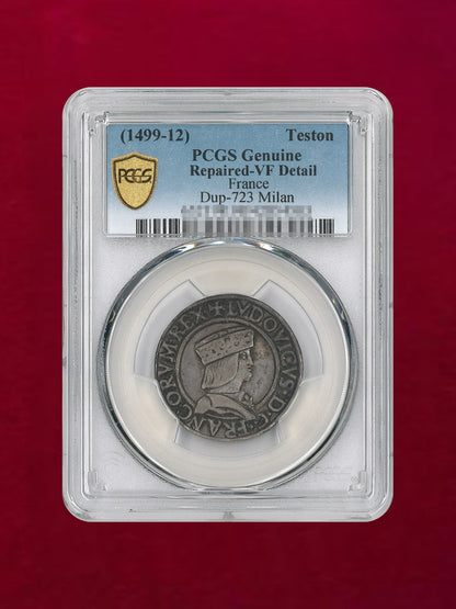 【フランス】テストン銀貨 1499-12 PCGS Genuine Repaired-VF Detail［B-0000176］