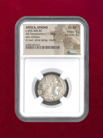 [Attica, Athens] c.455-440BC AR Tetradrachm (17.04g) NGC Ch XF 5/5 4/5 [B-0000182]