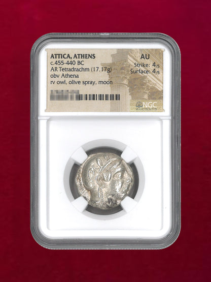 【アッティカ・アテネ】［B-0000183］455-440BC AR Tetradrachm(17.17g) NGC AU 4/5 4/5