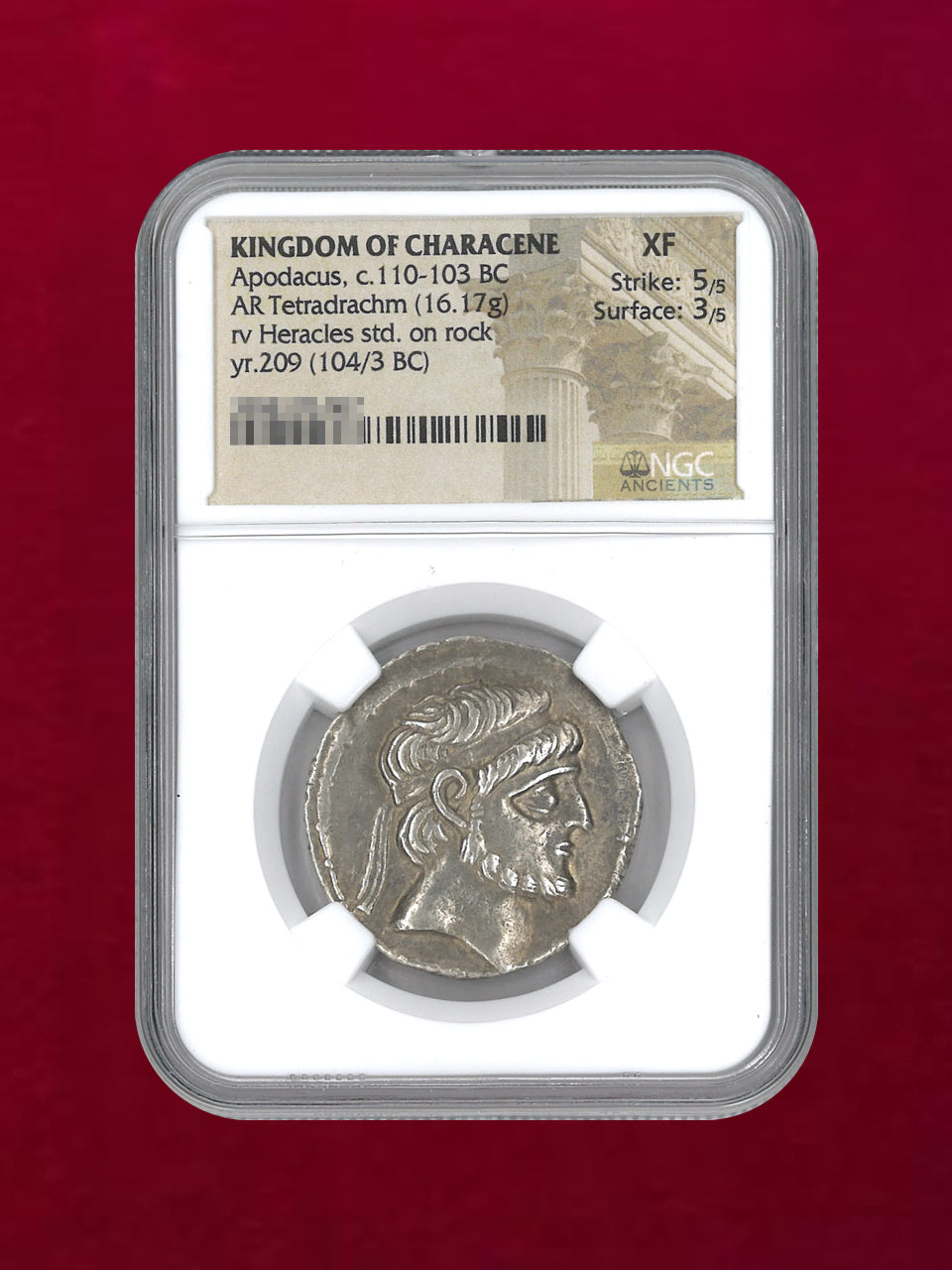 [Karakene Kingdom] Apodacus, c.110-103BC AR Tetradrachm (16.17g) NGC XF 5/5 3/5 [B-0000187]