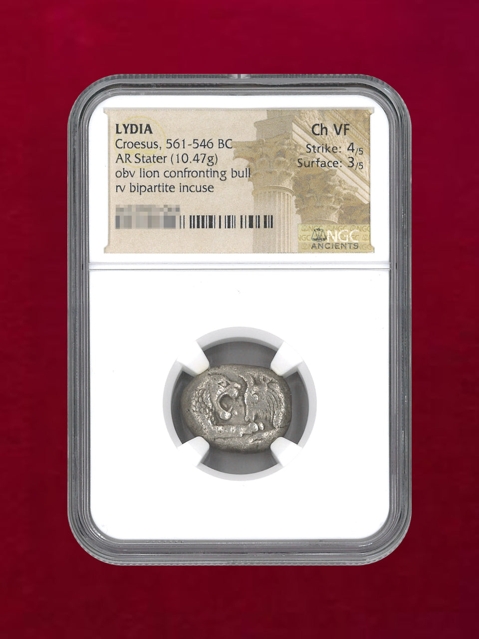 [Kingdom of Lydia] Croesus, 561-546BC AR Stater (10.47g) NGC Ch VF 4/5 3/5 [B-0000193]