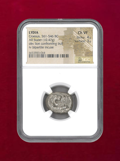 [Kingdom of Lydia] Croesus, 561-546BC AR Stater (10.47g) NGC Ch VF 4/5 3/5 [B-0000193]