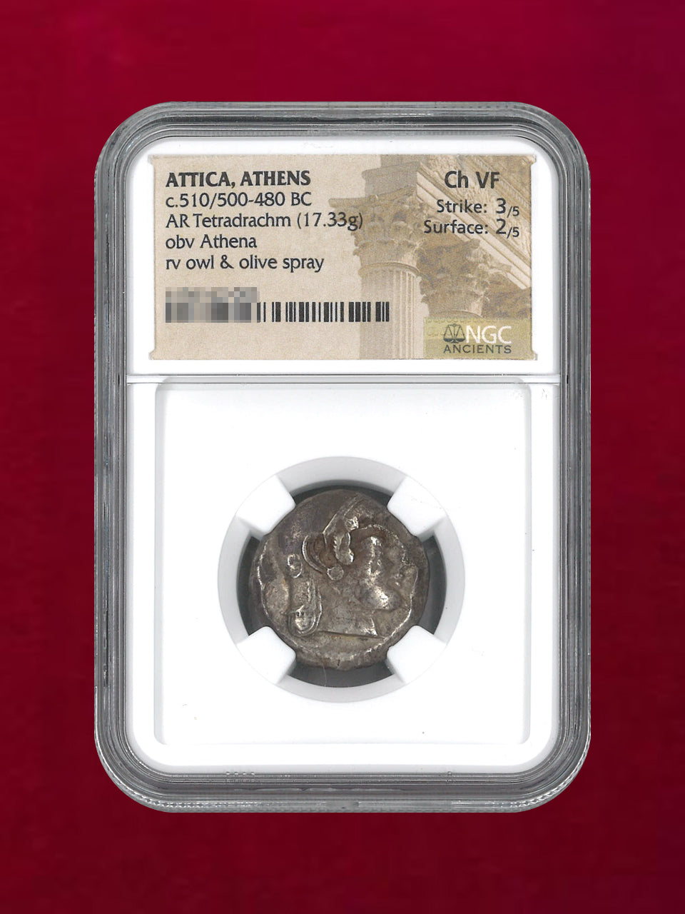 [Attica, Athens] c.510/500-480BC AR Tetradrachm (17.33g) NGC Ch VF 3/5 2/5 [B-0000194]