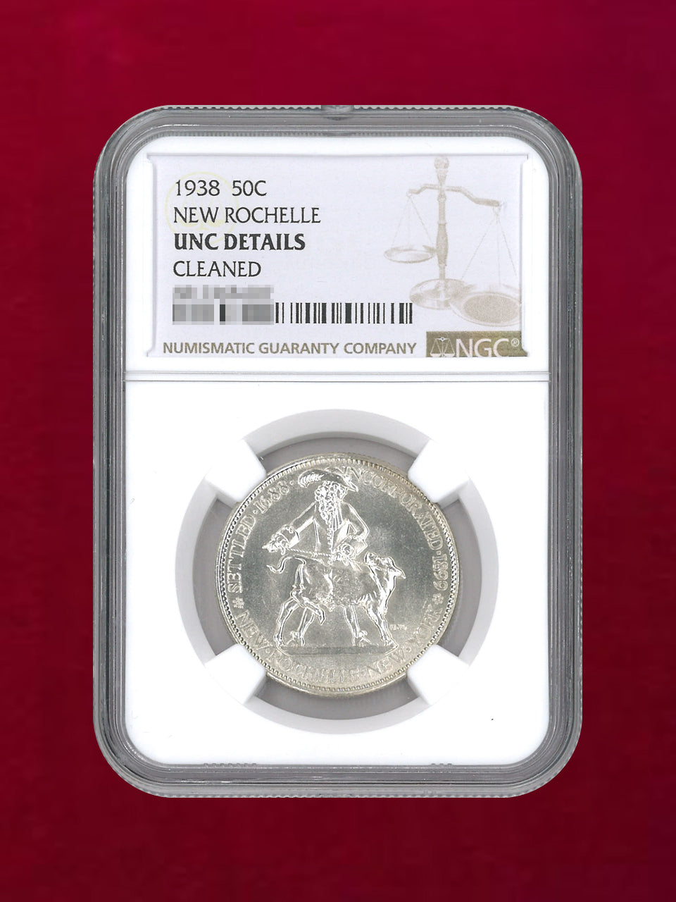 [USA] 50-cent silver coin NEW ROCHELLE NGC UNC DETAILS CLEANED [B-0000199]