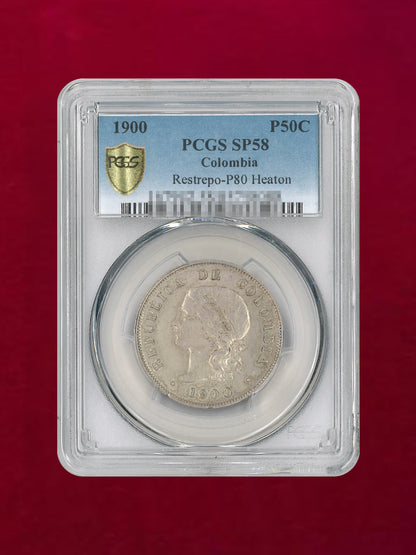 [Colombia] 50 centavo silver coin 1900 PCGS SP58 [B-0000206]