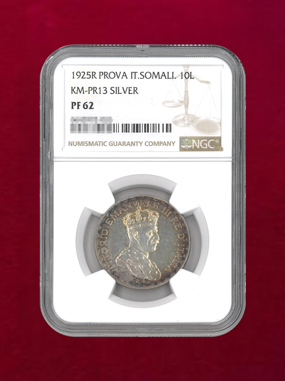 [Italian Somaliland] 10 Lira Silver Coin PROVA 1925R NGC PF 62 [B-0000207]