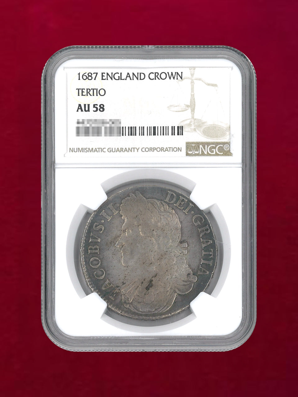 【イギリス】クラウン銀貨 TERTIO 1687 NGC AU 58［B-0000210］