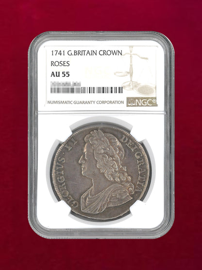 【イギリス】クラウン銀貨 ROSES 1741 NGC AU 55［B-0000211］