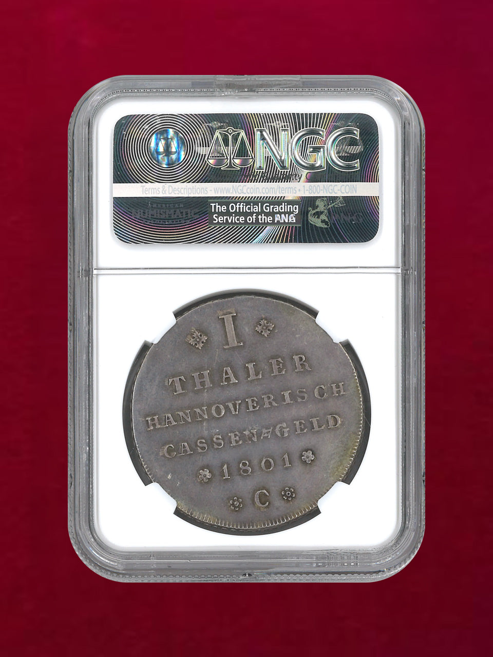 【ドイツ・ブランズウィック・リューネブルク・カレンベルク・ハノーバー】ターラー銀貨 1801C NGC AU 58［B-0000214］