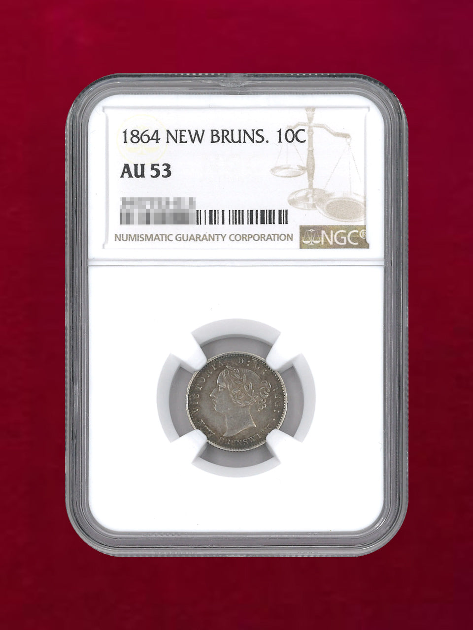 【カナダ・ニューブランズウィック】10セント銀貨 NEW BRUNC. 1864 NGC AU 53［B-0000218］