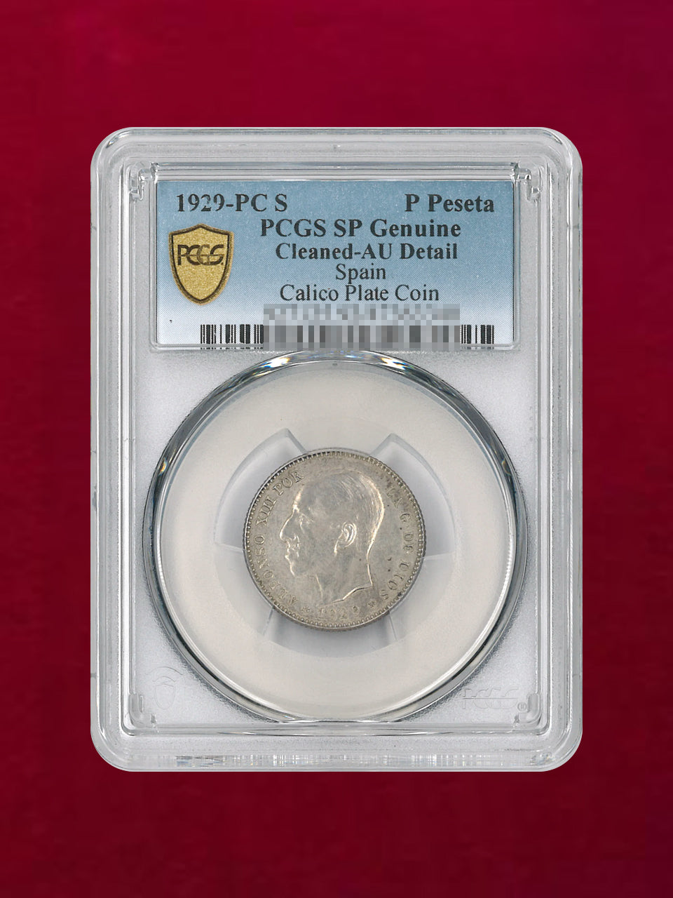 [Spain] Peseta Silver Coin Pattern 1929PC S PCGS SP Genuine Cleaned-AU Detail [B-0000229]