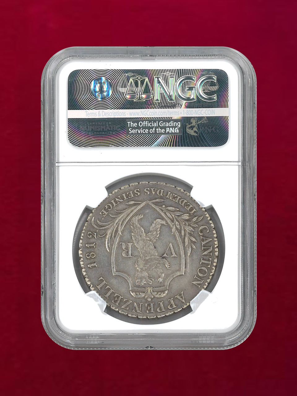 スイス・アッペンツェル】4フラン 銀貨 APPENZELL 1812 NGC AU 55［B