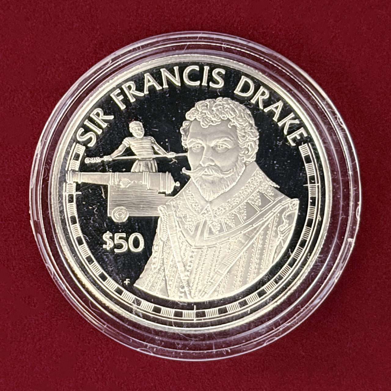 【クック諸島】サー・フランシス・ドレーク 50ドル 銀貨 プルーフ 1988［B-0000497］