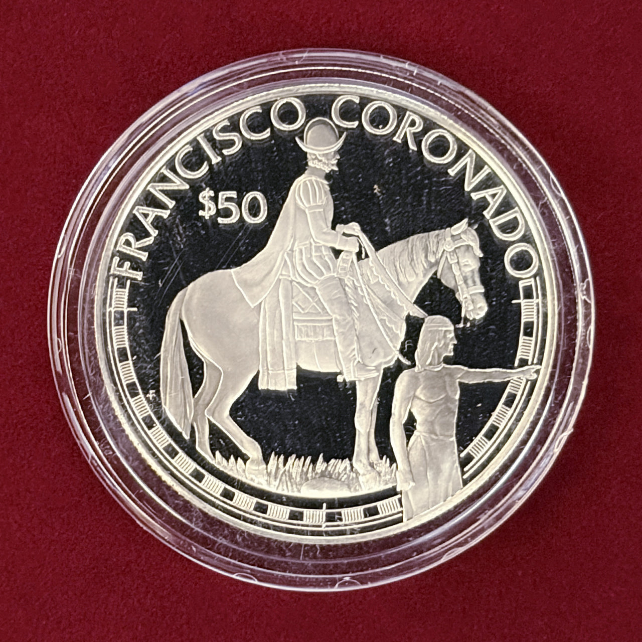 【クック諸島】フランシスコ・バスケス・デ・コロナド 50ドル 銀貨 プルーフ 1988［B-0000499］