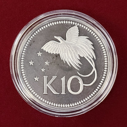 【パプアニューギニア】鳥の楽園 10キナ 銀貨 プルーフ 1975［B-0000534］