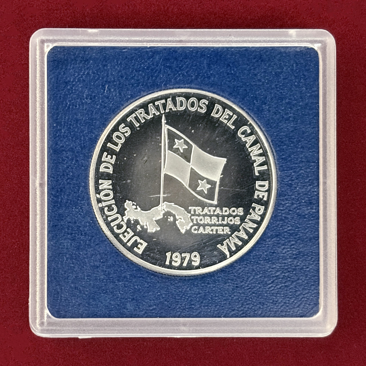 パナマ】パナマ運河条約履行記念 地図と国旗 5ボリバル 銀貨 プルーフ