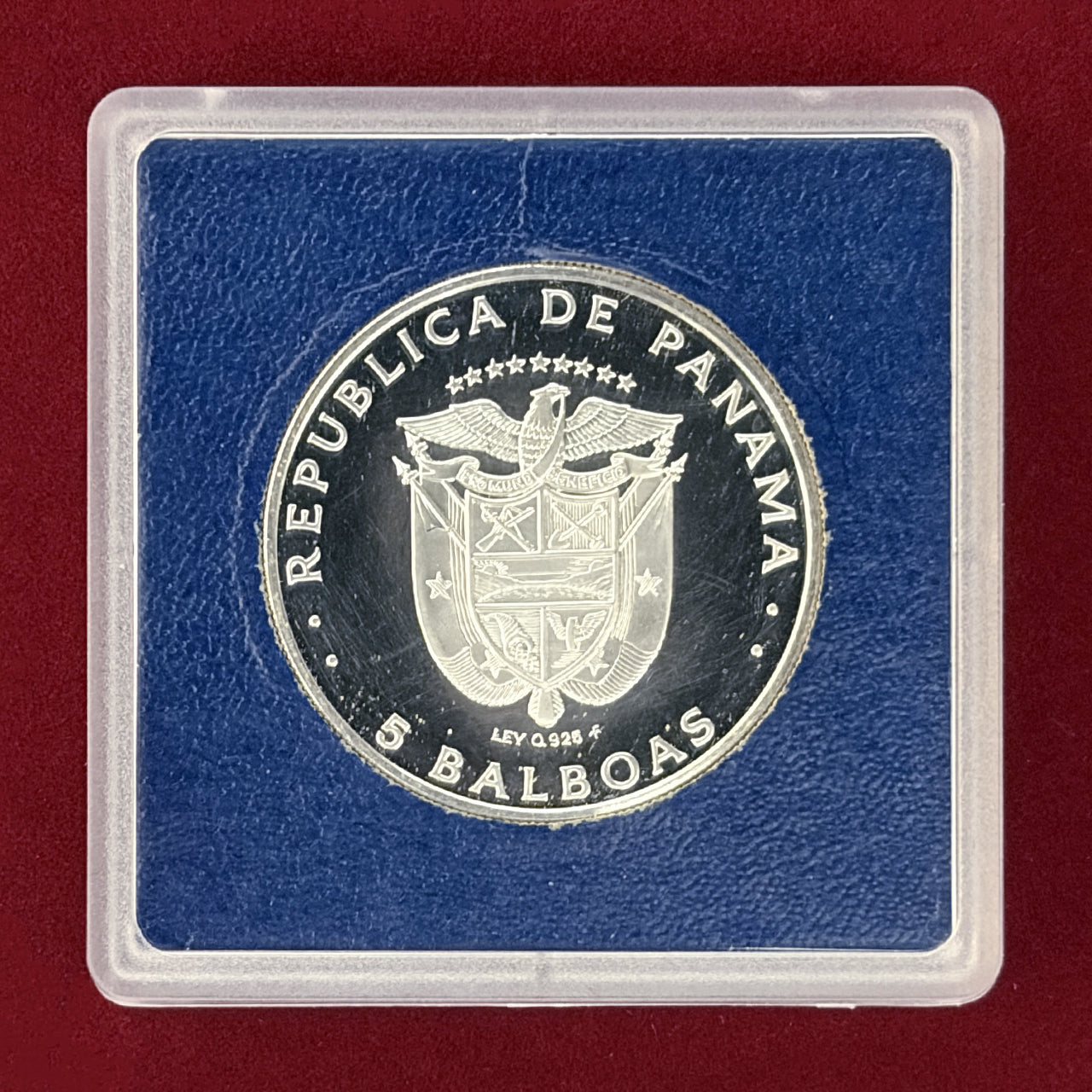 【パナマ】パナマ運河条約履行記念 地図と国旗 5ボリバル 銀貨 プルーフ 1979［B-0000541］