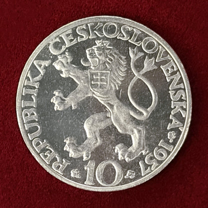 【チェコスロバキア】公立工科学校250周年記念 10コルナ 銀貨 プルーフ 1957［B-0000559］