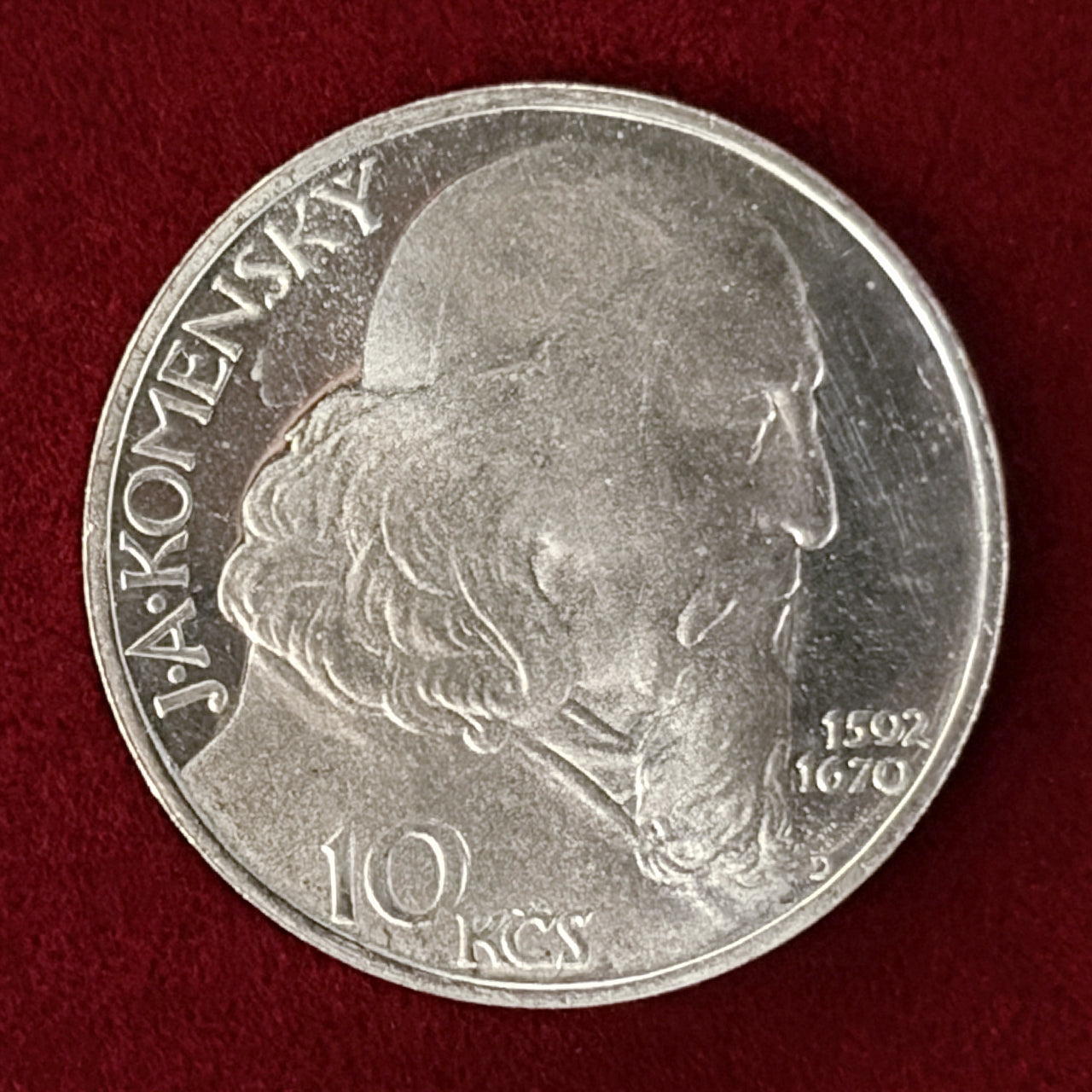 【チェコスロバキア】モラヴィア兄弟団の司教 10コルナ 銀貨 プルーフ 1957［B-0000560］