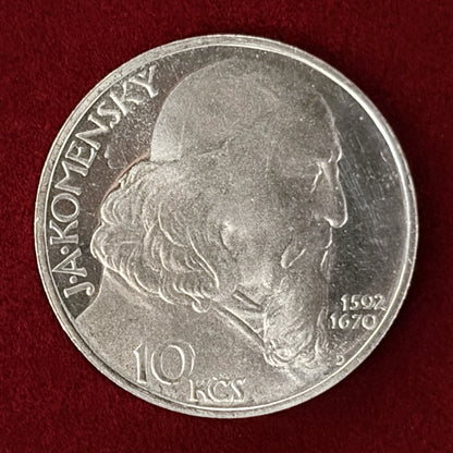 【チェコスロバキア】モラヴィア兄弟団の司教 10コルナ 銀貨 プルーフ 1957［B-0000560］