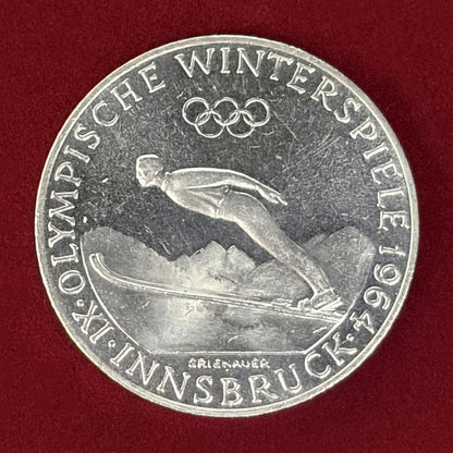 [Austria] 1964 Innsbruck Winter Olympics Commemorative 50 Schilling Silver Proof Coin [B-0000568]