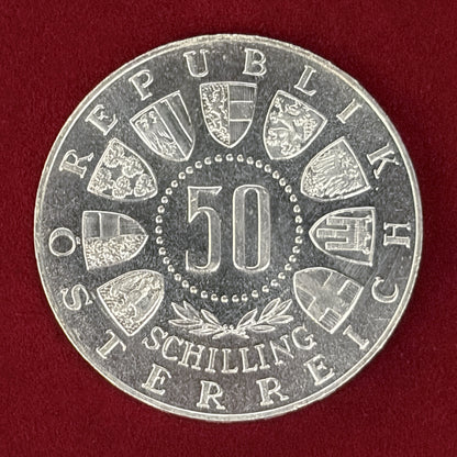 [Austria] 1964 Innsbruck Winter Olympics Commemorative 50 Schilling Silver Proof Coin [B-0000568]