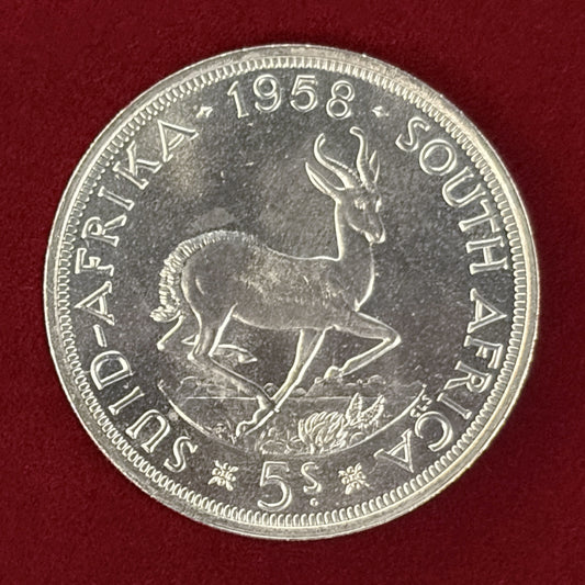 【南アフリカ】エリザベス2世 5シリング銀貨 1958［B-0000570］