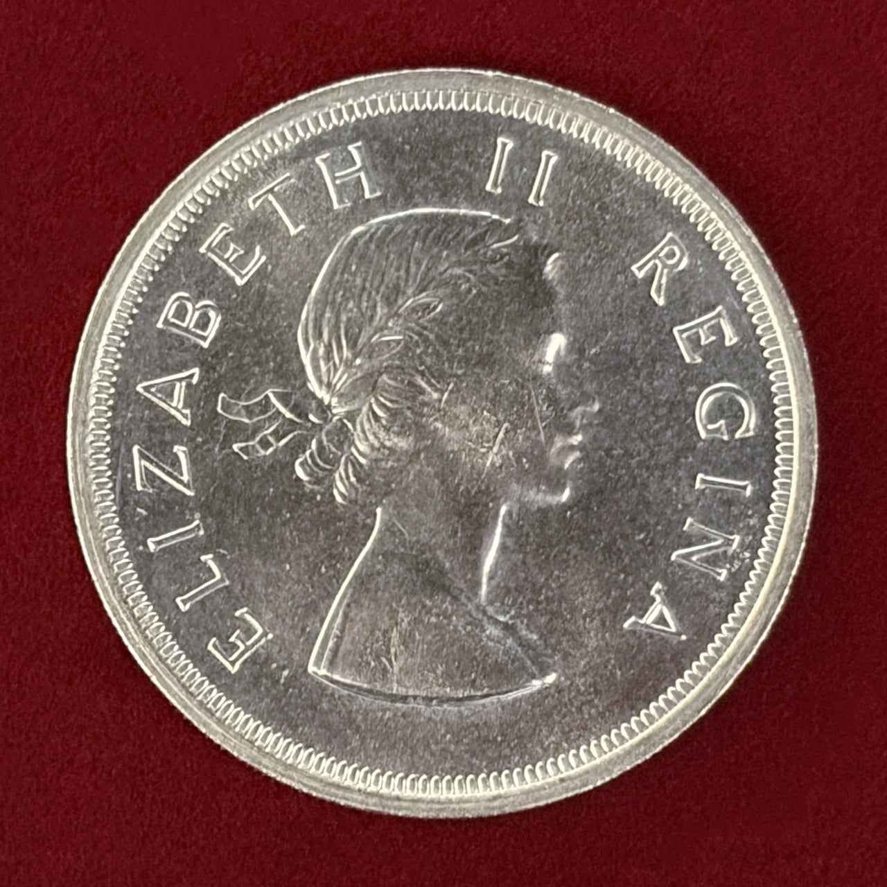 南アフリカ】エリザベス2世 5シリング銀貨 1958［B-0000570