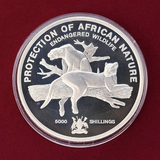【ウガンダ】絶滅危惧種野生動物 5000シリング 500g銀貨 プルーフ 1993［B-0000573］
