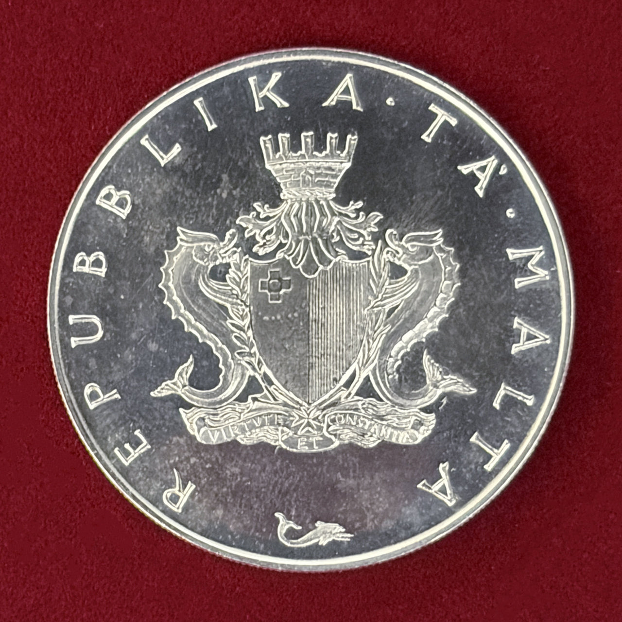 【マルタ】聖アガサの塔 4リラ 銀貨 プルーフ 1975［B-0000588］