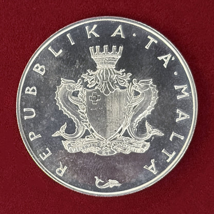 【マルタ】聖アガサの塔 4リラ 銀貨 プルーフ 1975［B-0000588］