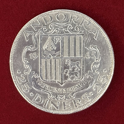 【アンドラ】司法評議会 25ディナール 銀貨 プルーフ 1965［B-0000589］