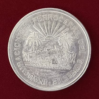 【メキシコ】サウスイースタン鉄道開通記念 5ペソ 銀貨 1950［B-0000598］