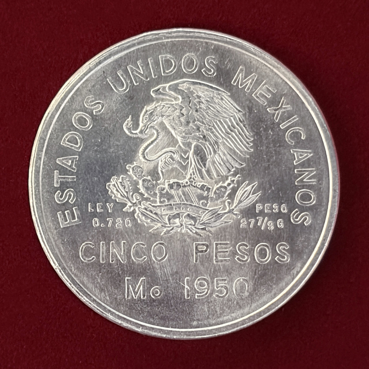 【メキシコ】サウスイースタン鉄道開通記念 5ペソ 銀貨 1950［B-0000598］