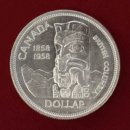 【カナダ】ブリティッシュコロンビア州100周年記念 1ドル 銀貨 1958［B-0000603］
