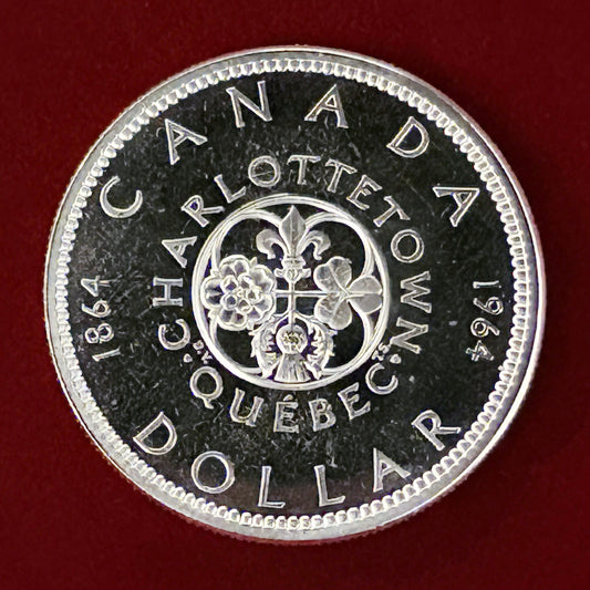 【カナダ】シャーロットタウン・ケベック会議100周年記念 1ドル 銀貨 プルーフ 1964［B-0000604］