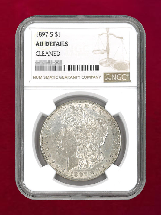 【アメリカ】1ドル 銀貨 モルガンダラー 1897S NGC AU DETAILS CLEANED［B-0000609］