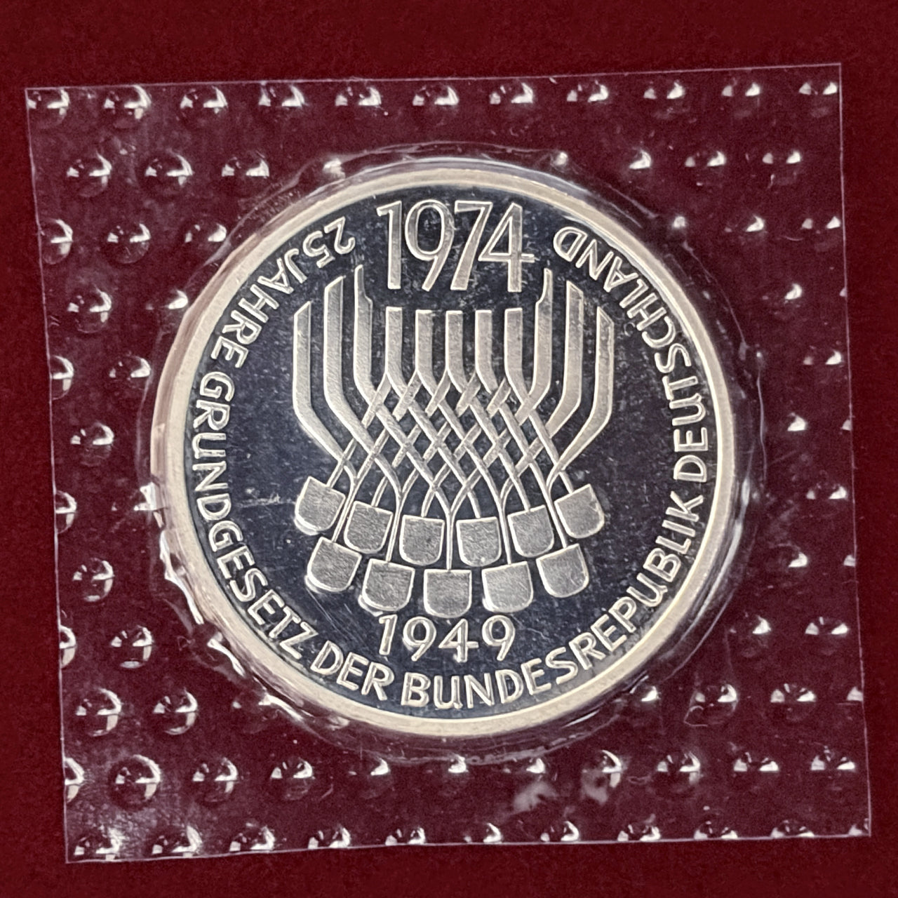 【西ドイツ】連邦憲法制定25周年 5マルク 銀貨 プルーフ 1974［B-0000618］