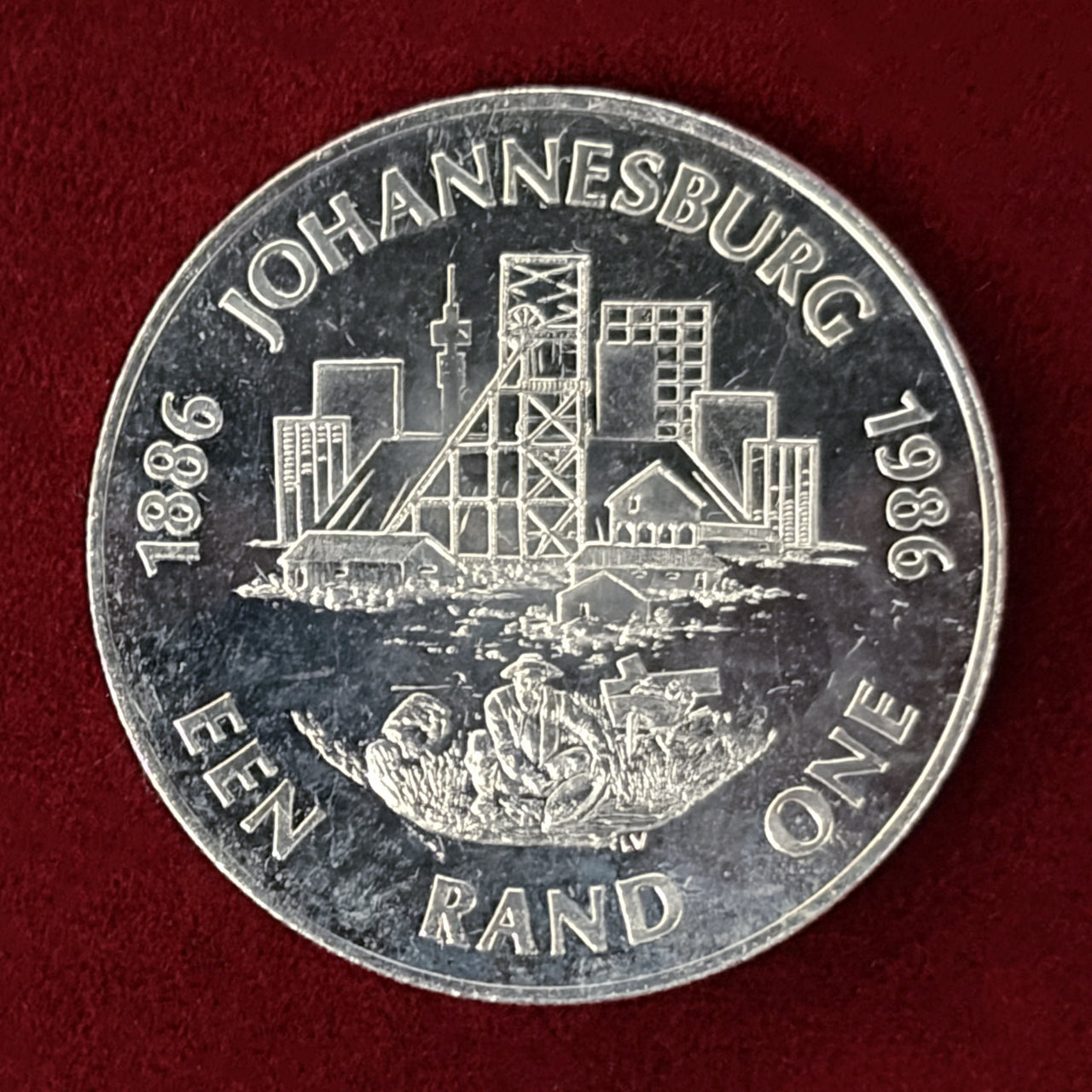 【南アフリカ】ヨハネスブルグ・ゴールドラッシュ100周年記念 1ランド 銀貨 プルーフ 1986［B-0000621］