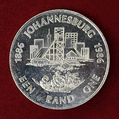 【南アフリカ】ヨハネスブルグ・ゴールドラッシュ100周年記念 1ランド 銀貨 プルーフ 1986［B-0000621］