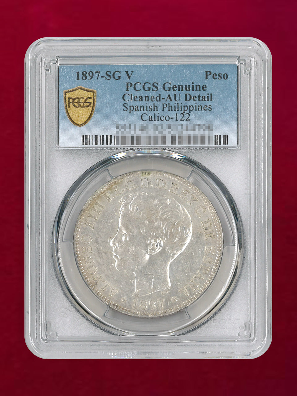 【フィリピン】1ペソ 銀貨 1897-SG V PCGS Genuine Cleaned-AU Detail［B-0000622］