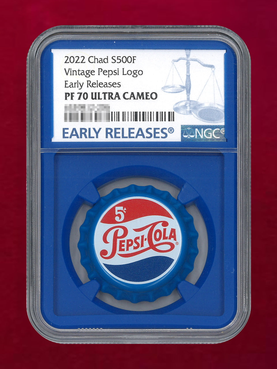 【チャド】ヴィンテージペプシロゴ ボトルキャップ 500フラン 銀貨 2022 NGC PF70 ULTRA CAMEO［B-0000624］