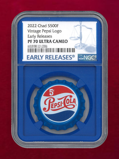 【チャド】ヴィンテージペプシロゴ ボトルキャップ 500フラン 銀貨 2022 NGC PF70 ULTRA CAMEO［B-0000624］