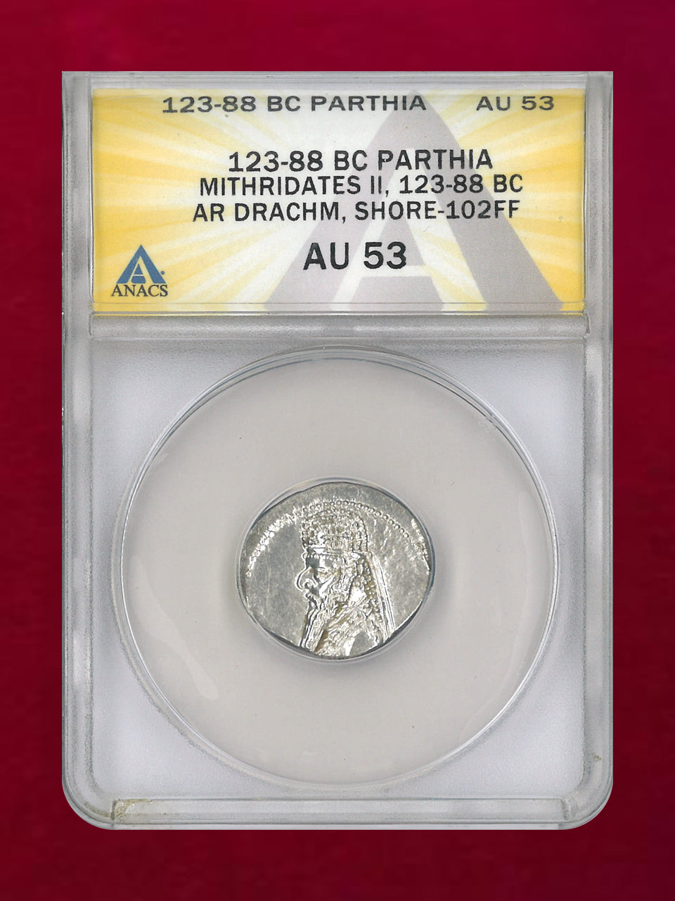 【パルティア】ミトリダテス2世 ドラクマ 銀貨 BC123-88 ANCAS AU53［B-0000625］
