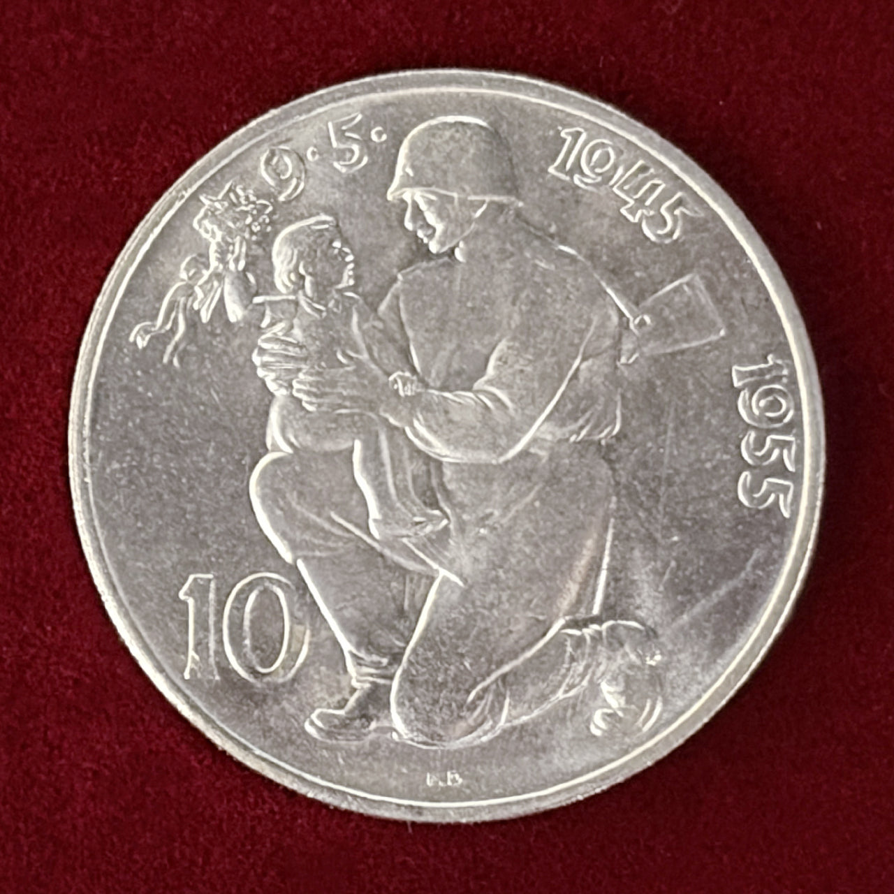 【チェコスロバキア】ドイツからの解放10周年記念 10コルナ 銀貨 1955［B-0000635］