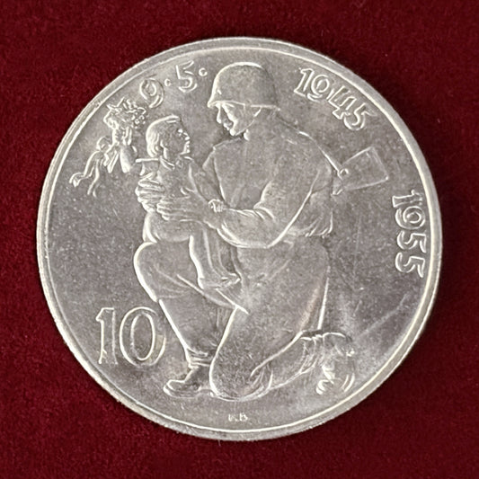【チェコスロバキア】ドイツからの解放10周年記念 10コルナ 銀貨 1955［B-0000635］