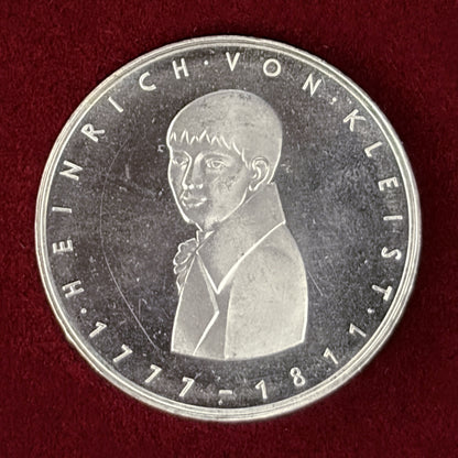 【西ドイツ】ハインリヒ・フォン・クライスト生誕200周年記念 5マルク 銀貨 1977［B-0000638］