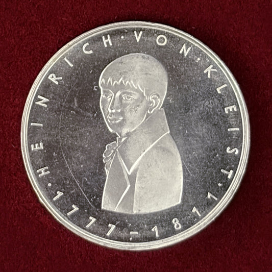 【西ドイツ】ハインリヒ・フォン・クライスト生誕200周年記念 5マルク 銀貨 1977［B-0000638］