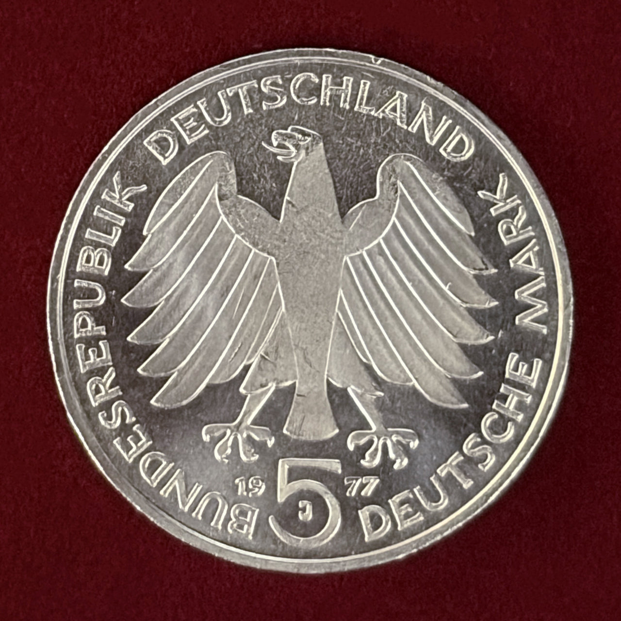 【西ドイツ】カール・フリードリヒ・ガウス生誕200周年記念 5マルク 銀貨 1977［B-0000639］